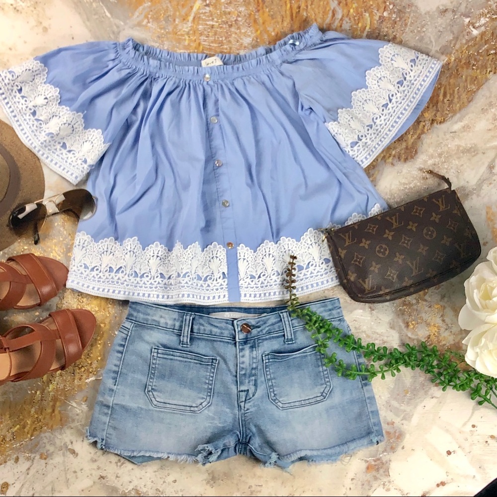 LOVE J Women’s Off The Shoulder Top | Blue | Med